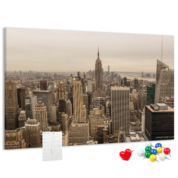 Kork-Pinnwand mit Motiv New Yorker Skyline und Wolkenkratzern