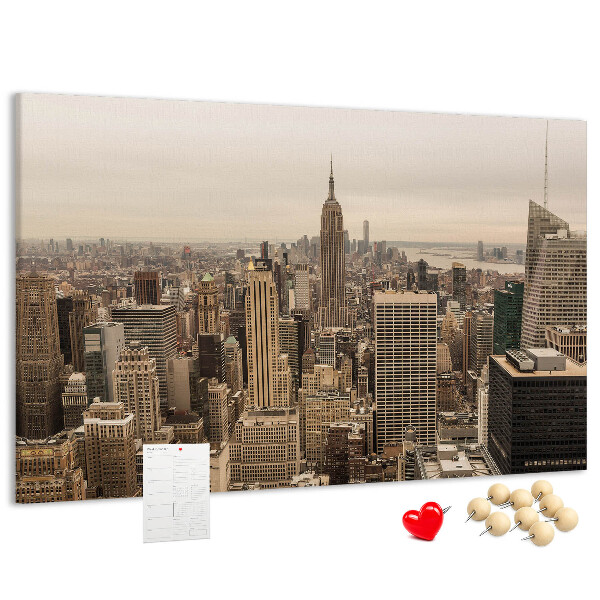 Kork-Pinnwand mit Motiv New Yorker Skyline und Wolkenkratzern
