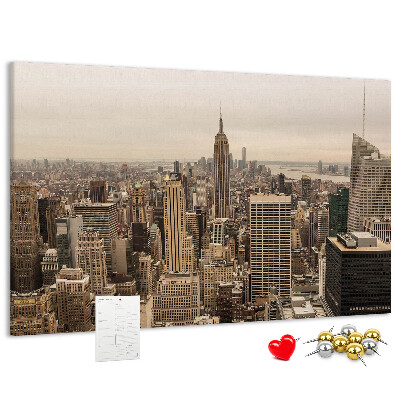 Kork-Pinnwand mit Motiv New Yorker Skyline und Wolkenkratzern