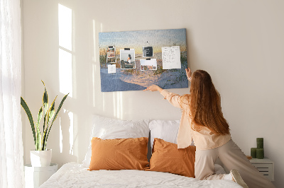 Bild mit Korkrückwand Sonnenuntergang über Strand und Dünen