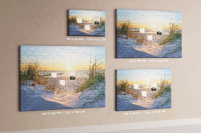 Bild mit Korkrückwand Sonnenuntergang über Strand und Dünen