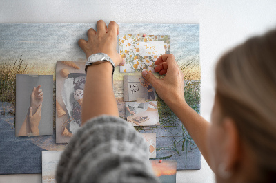 Bild mit Korkrückwand Sonnenuntergang über Strand und Dünen
