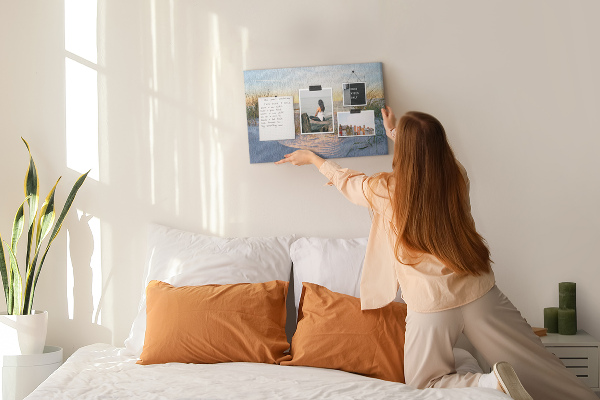 Bild mit Korkrückwand Sonnenuntergang über Strand und Dünen