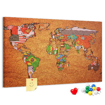 Kork-Weltkarte mit Länderflaggen