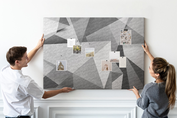 Bild mit Korkrückwand abstrakte geometrische Formen in Grau und Schwarz