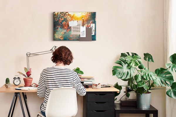 Korkbild blühende Zweige im Morgenlicht