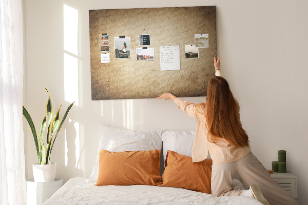 Weltkarte mit Korkrückwand antike Darstellung mit markierten Punkten