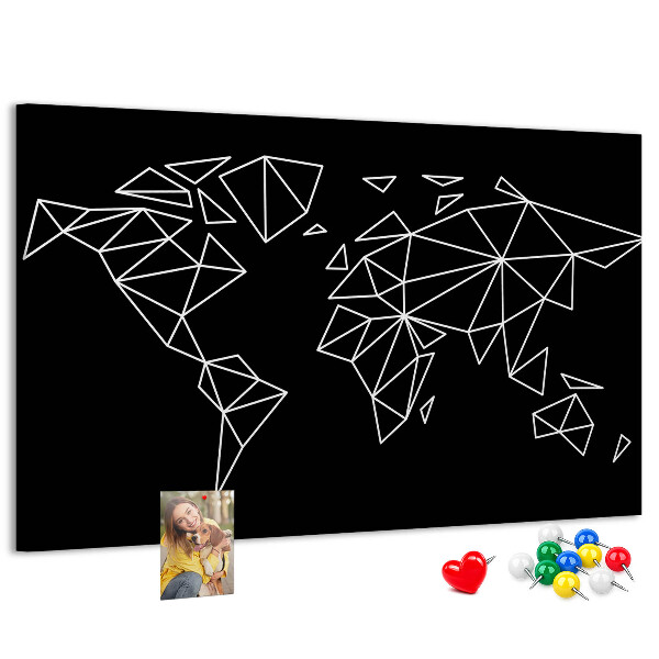 Korkbild die Geometrie der Welt in weißen Konturen