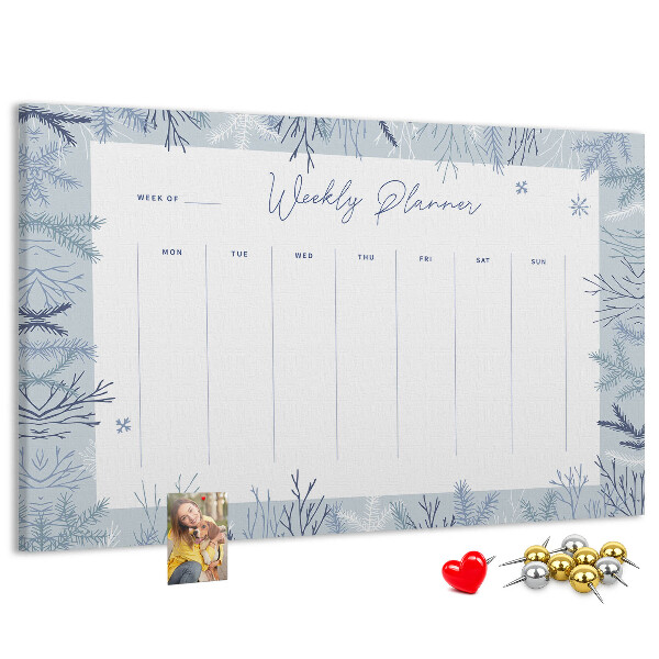 Korkbild Winterwochenplan mit einem filigranen Muster