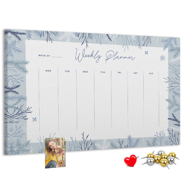 Korkbild Winterwochenplan mit einem filigranen Muster