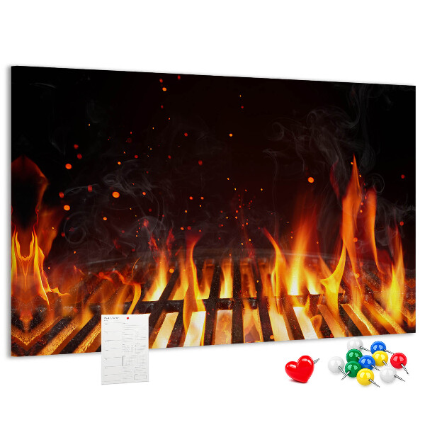 Bilder mit Korkrückwand brennendes Feuer vor einem Grillrost