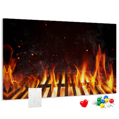 Bilder mit Korkrückwand brennendes Feuer vor einem Grillrost