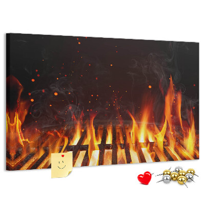 Bilder mit Korkrückwand brennendes Feuer vor einem Grillrost