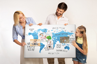 Korktafel Weltkarte mit Namen der Ozeane und Länder