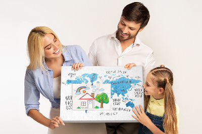 Korktafel Weltkarte mit Namen der Ozeane und Länder