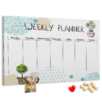 Wochenplaner buntes Design mit Pflanzen und Korkoberfläche