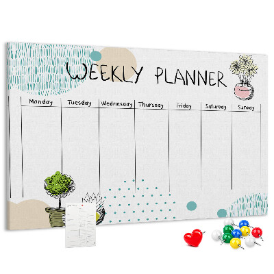 Wochenplaner buntes Design mit Pflanzen und Korkoberfläche