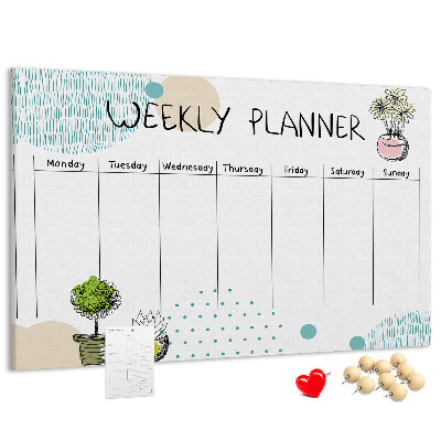 Wochenplaner buntes Design mit Pflanzen und Korkoberfläche