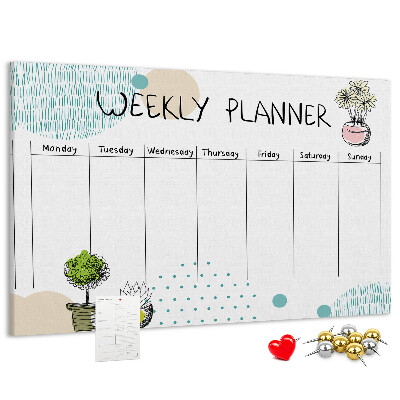 Wochenplaner buntes Design mit Pflanzen und Korkoberfläche