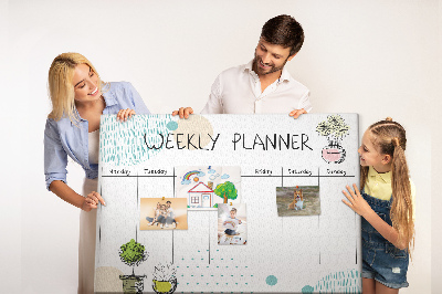 Wochenplaner buntes Design mit Pflanzen und Korkoberfläche