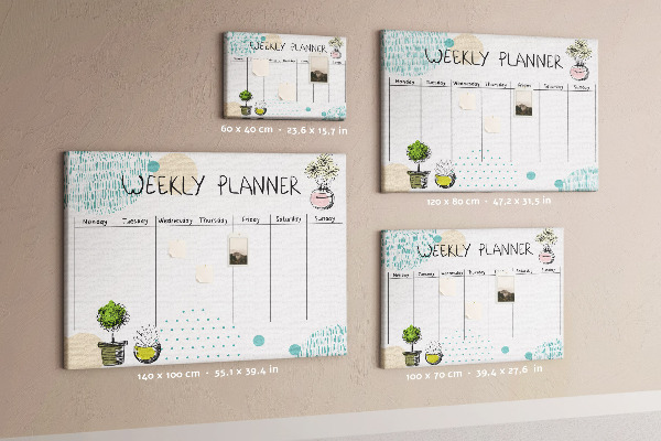 Wochenplaner buntes Design mit Pflanzen und Korkoberfläche