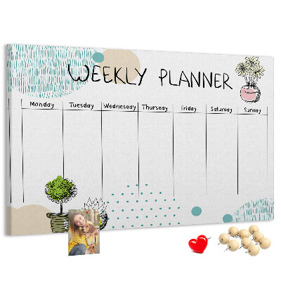 Wochenplaner buntes Design mit Pflanzen und Korkoberfläche