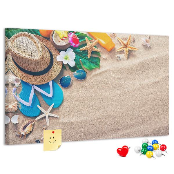 Korkbild Sommererinnerungen am Strand mit Accessoires