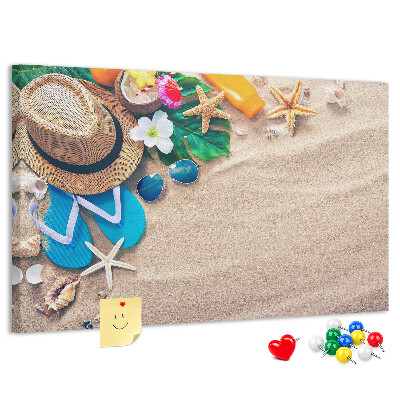 Korkbild Sommererinnerungen am Strand mit Accessoires