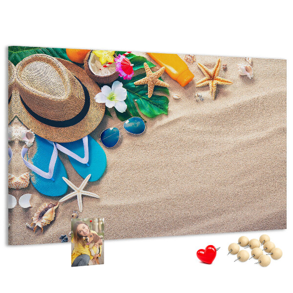 Korkbild Sommererinnerungen am Strand mit Accessoires