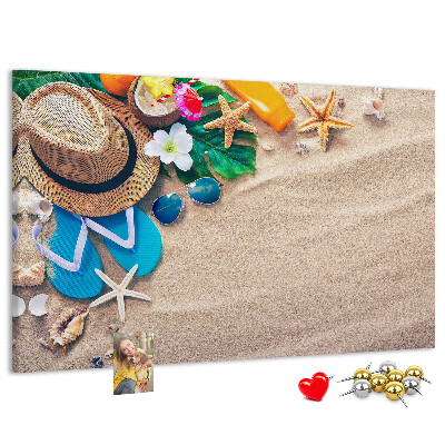 Korkbild Sommererinnerungen am Strand mit Accessoires