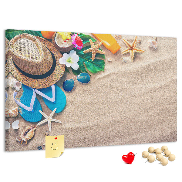 Korkbild Sommererinnerungen am Strand mit Accessoires