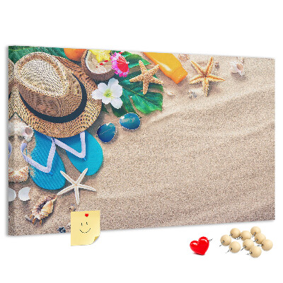 Korkbild Sommererinnerungen am Strand mit Accessoires