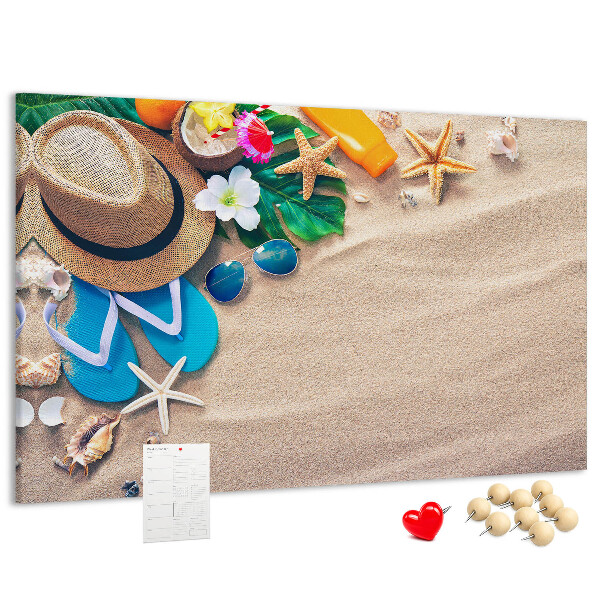 Korkbild Sommererinnerungen am Strand mit Accessoires