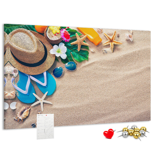 Korkbild Sommererinnerungen am Strand mit Accessoires