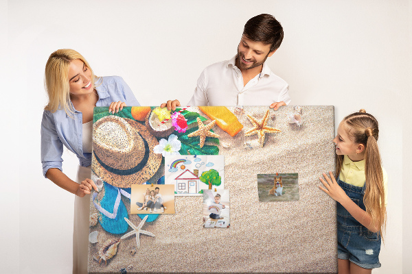 Korkbild Sommererinnerungen am Strand mit Accessoires