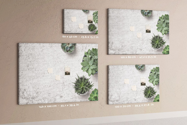 Korktafel mit Motiv Topfpflanzen auf grauem Hintergrund