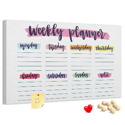 Wochenplaner mit Korkrückwand und farbigen Akzenten