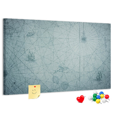 Korktafel mit antiker Karte und geometrischen Mustern