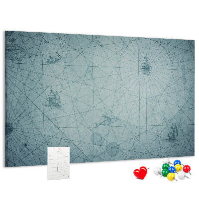 Korktafel mit antiker Karte und geometrischen Mustern