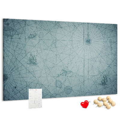 Korktafel mit antiker Karte und geometrischen Mustern