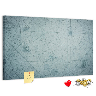 Korktafel mit antiker Karte und geometrischen Mustern