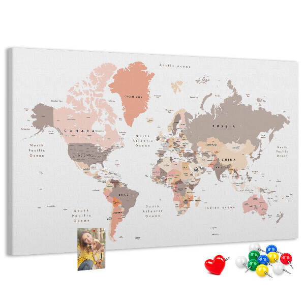 Kork-Pinnwand Weltkarte in gedeckten Farben