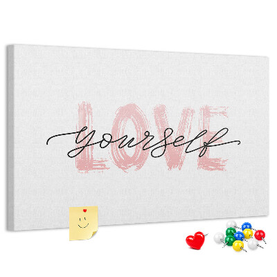 Bilder mit Korkrückwand Motiv Selbstliebe in Pastellfarben