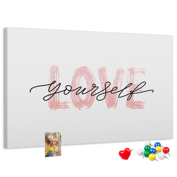 Bilder mit Korkrückwand Motiv Selbstliebe in Pastellfarben