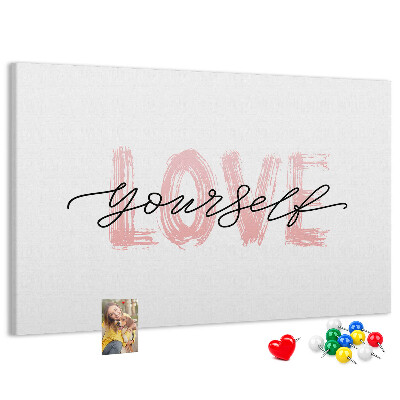 Bilder mit Korkrückwand Motiv Selbstliebe in Pastellfarben
