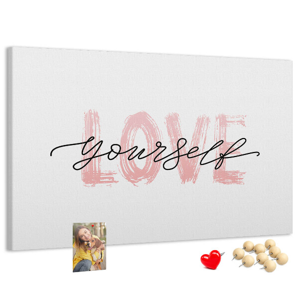 Bilder mit Korkrückwand Motiv Selbstliebe in Pastellfarben