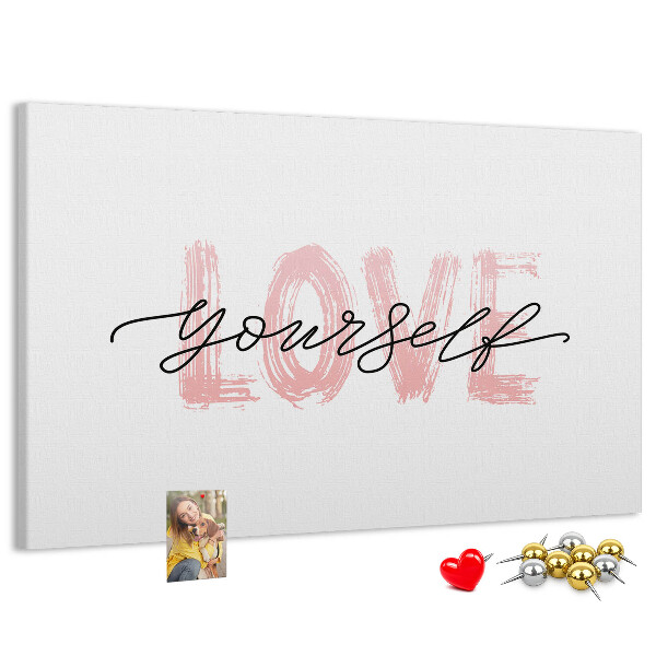 Bilder mit Korkrückwand Motiv Selbstliebe in Pastellfarben