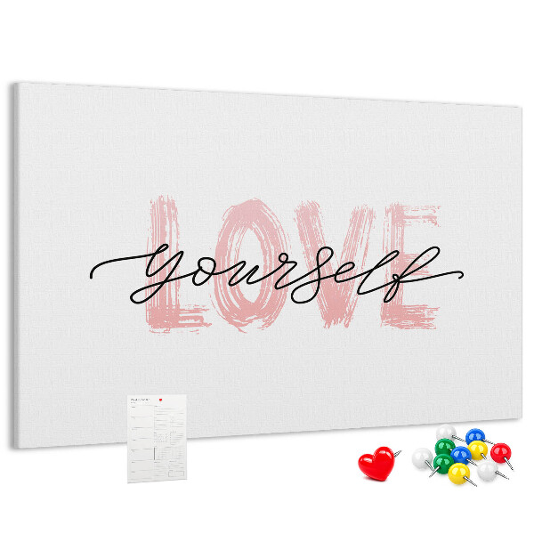 Bilder mit Korkrückwand Motiv Selbstliebe in Pastellfarben