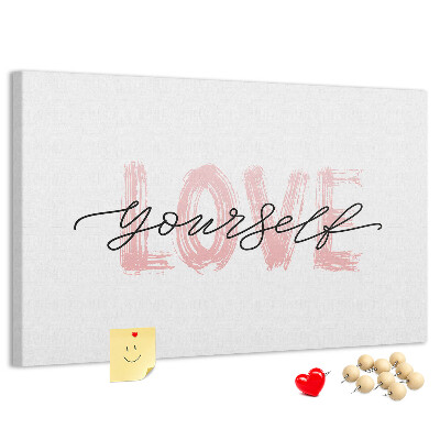 Bilder mit Korkrückwand Motiv Selbstliebe in Pastellfarben