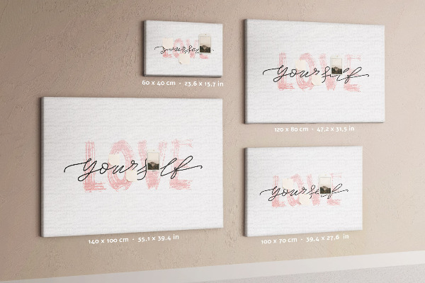Bilder mit Korkrückwand Motiv Selbstliebe in Pastellfarben